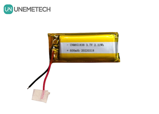 600 mAh batterie au lithium-ion argentée personnalisée / 851838 3.7V appareil de port batterie au lithium-ion polymère