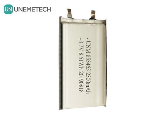 3.7V 2300mah Pack de batterie polymère au lithium à cellule unique 853465 avec IEC62133 pour les équipements médicaux