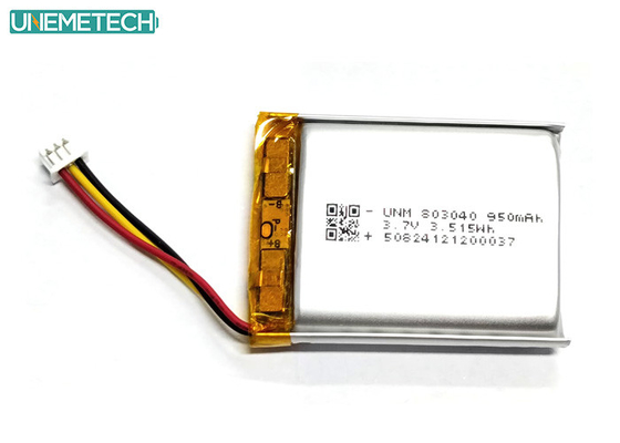 3.7V 950mAh 803040 Batterie au lithium-ion polymère avec Molex51021-3P pour électronique extérieure